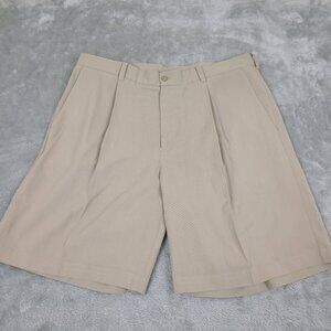 Nike Golf‎ Shorts Mens 38 Tan Pleated Swoosh Golfing Casual Chino Beige Relaxed